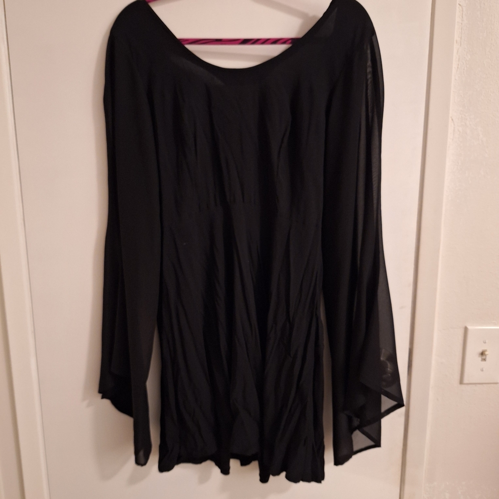 Tripp NYC Black Flowy Bell Sleeve Chiffon Sheer Dress